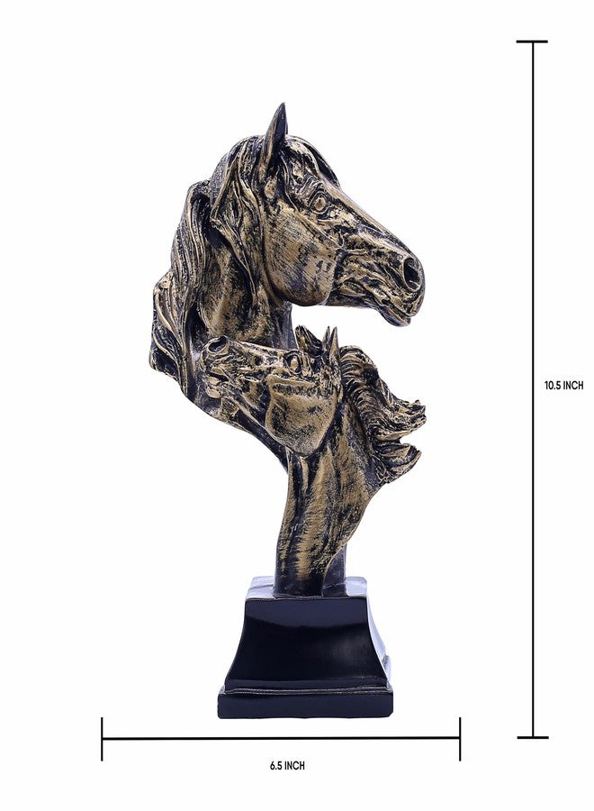 AABCO Poly Resin 2 Horse Heads 10 Inch Black Antique Gold, for Home & Office Decor, Gifting (9 x 9 x 26 cm) - Image 4